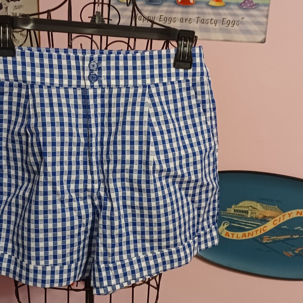 Blue and White Gingham Plaid Shorts Unique Vintage NWT Size 6-8
